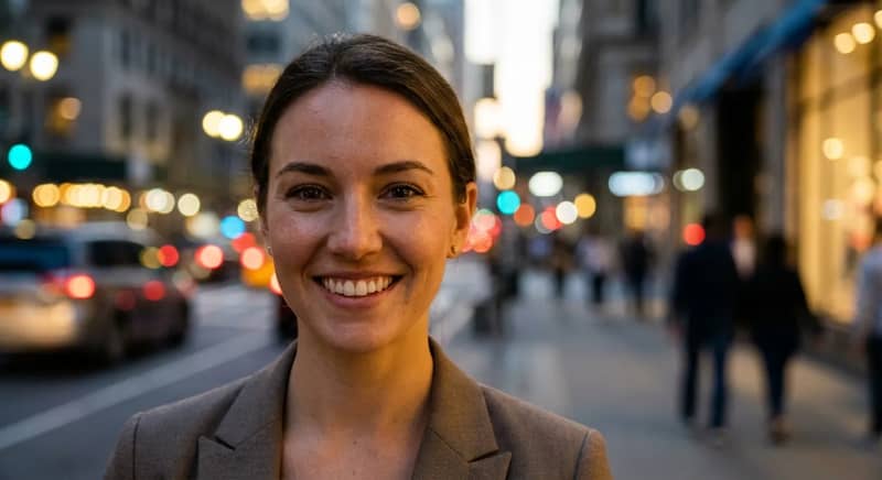 Portrait photograph with professional background blur highlighting facial features