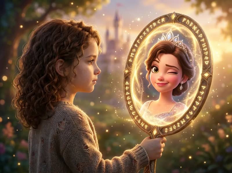 A woman is using a Disney filter to create a Disney-style photo of herself